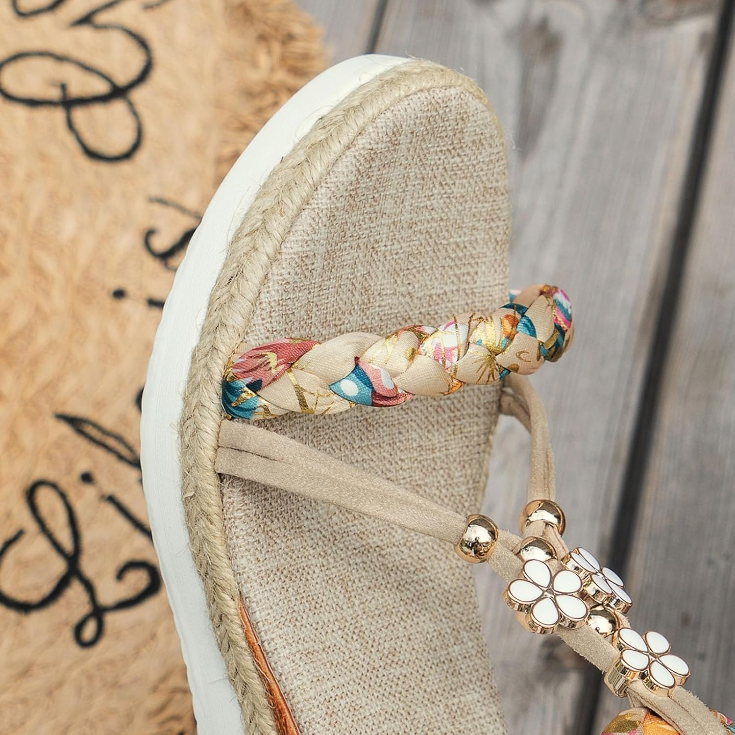 Rhinestone wedge woven women's shoes