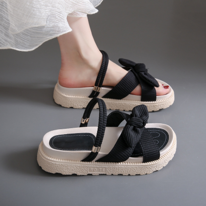 Bow Knot Ribbed Platform Sandals