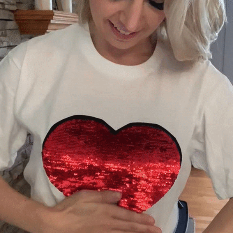 Custom Lapel Sequin T-Shirt-Heart Shape