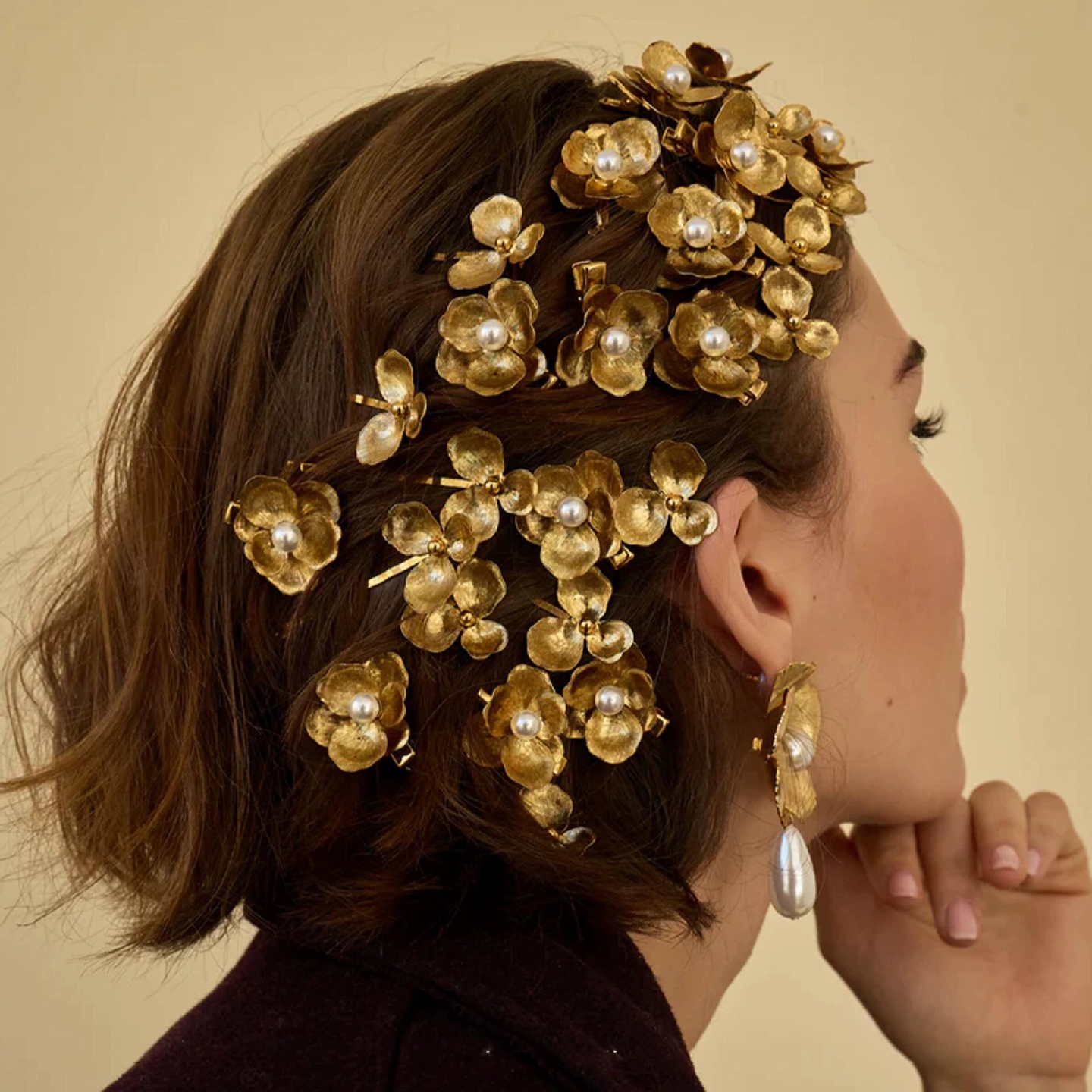 Vintage Gold Flower Pearl Hair Clip