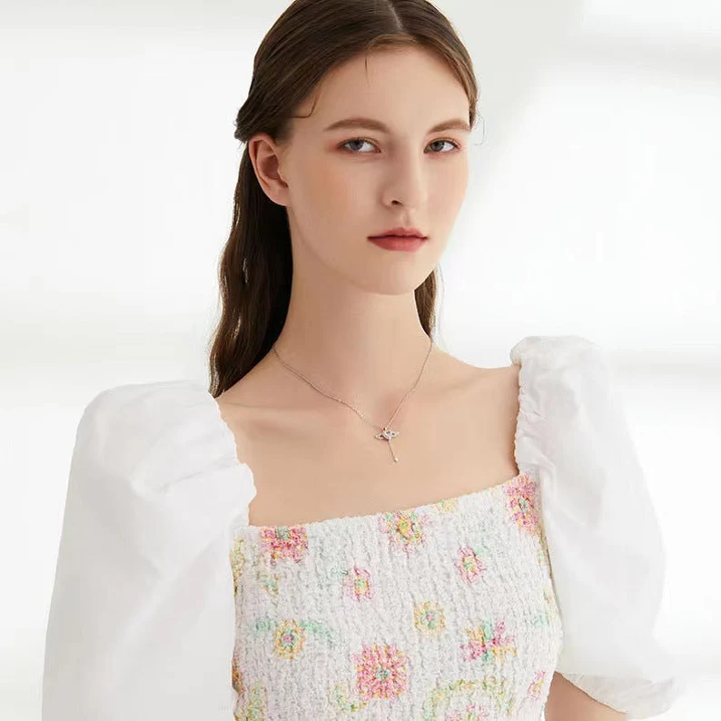 Crystal Heart-Shaped Angel Wings Necklace