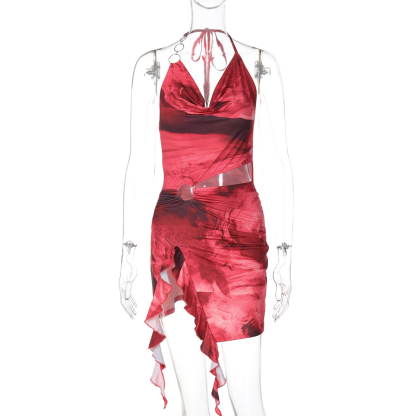 Hollow-out colorful mesh floral dress