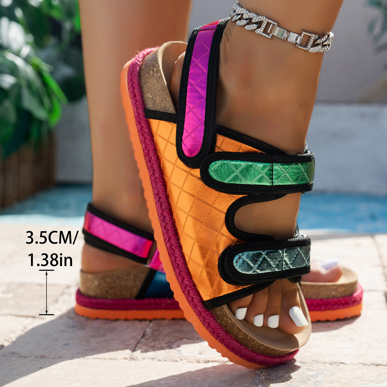 Iridescent Mixed Color Ankle Wrap Platform Sandals