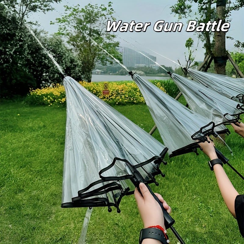 Transparent pull-out umbrella with water spray straight pole