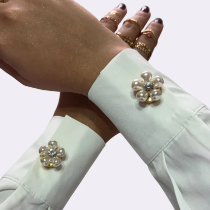 Exquisite Pearl Flower Rhinestone Cufflinks