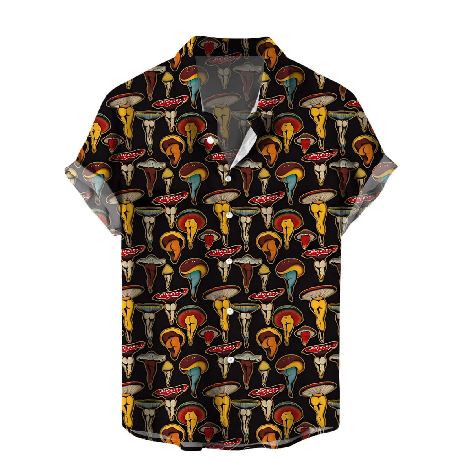 Vintage  Print Short Sleeve Button Up Shirt