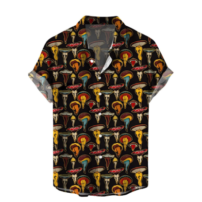 Vintage  Print Short Sleeve Button Up Shirt