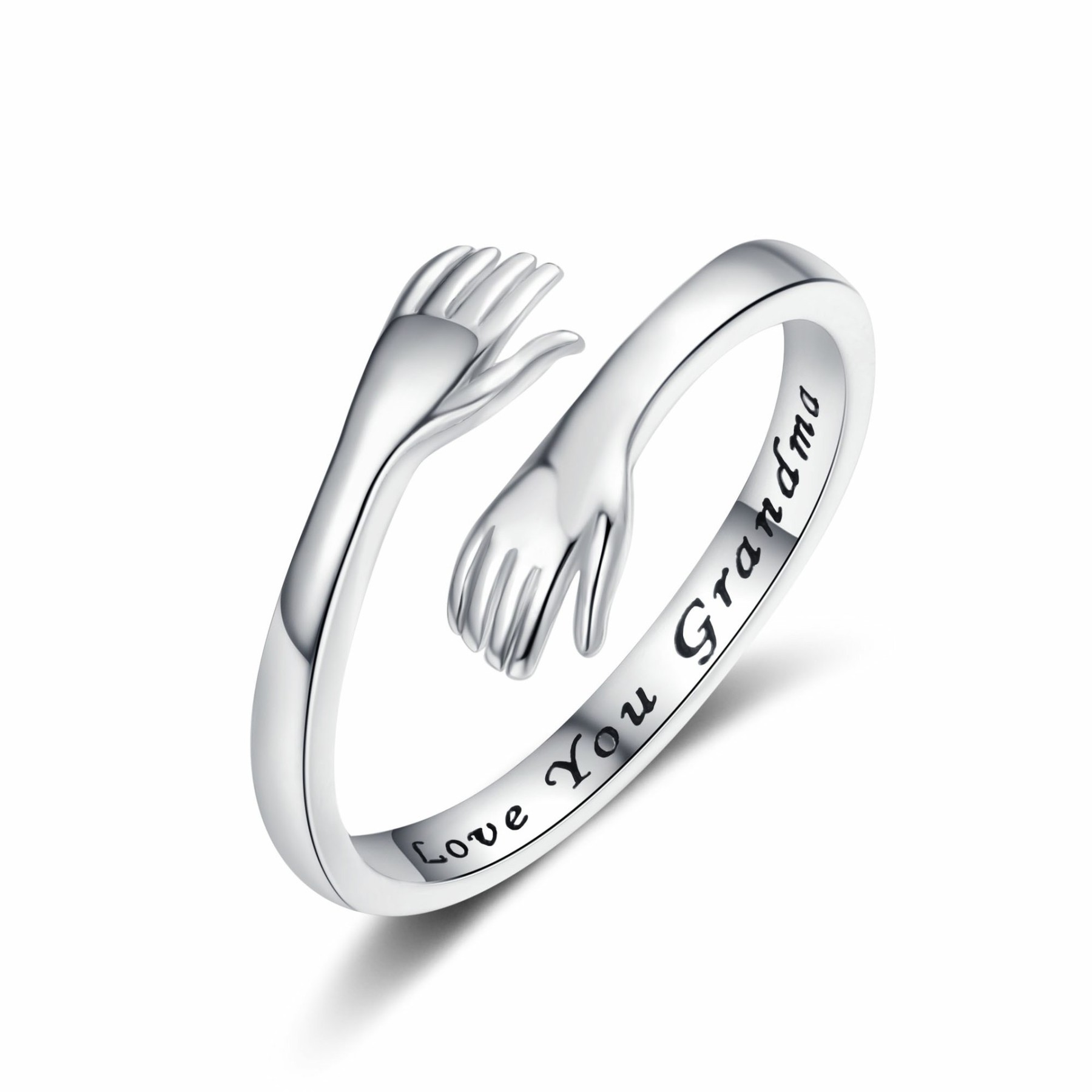 Embrace the engraved ring with both hands