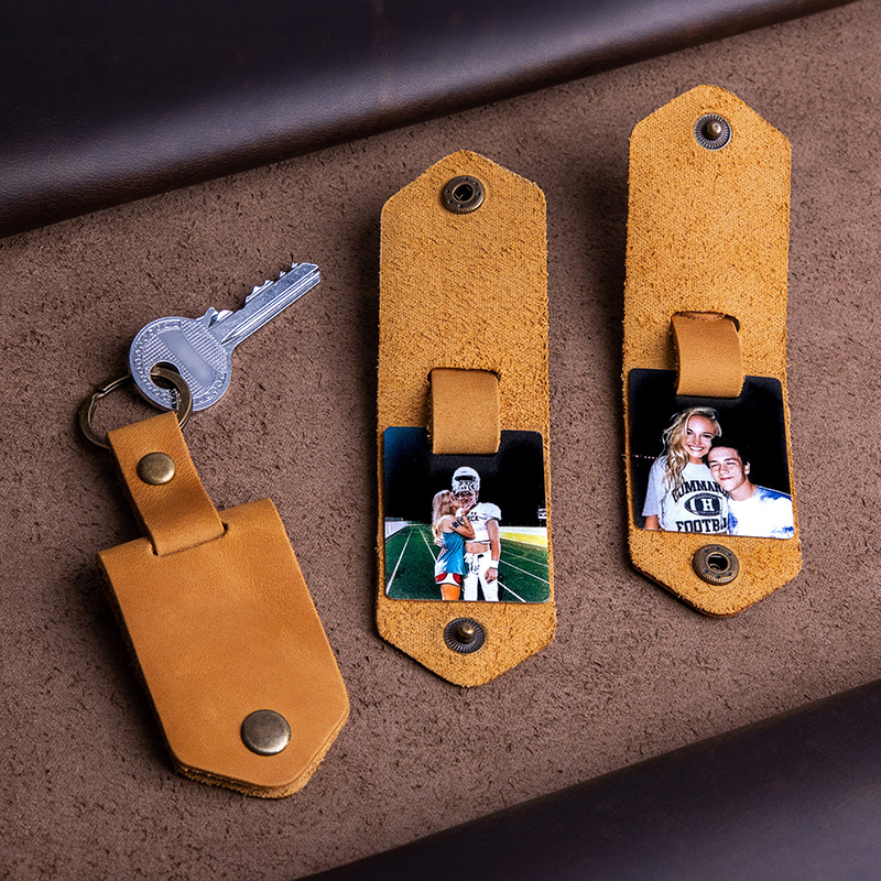 Leather keychain with photo