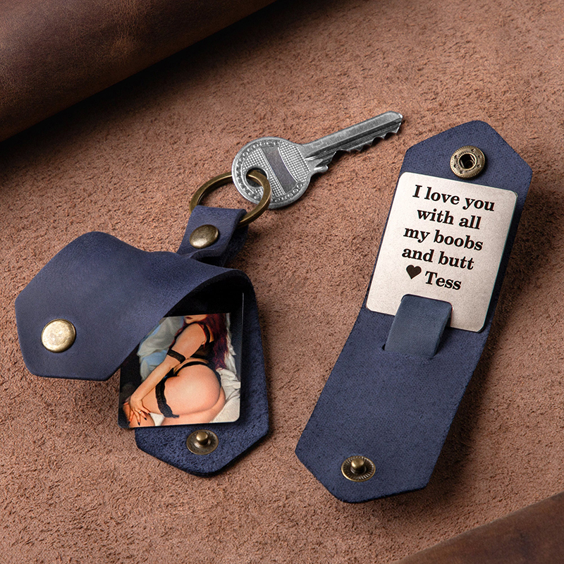 Leather keychain with photo