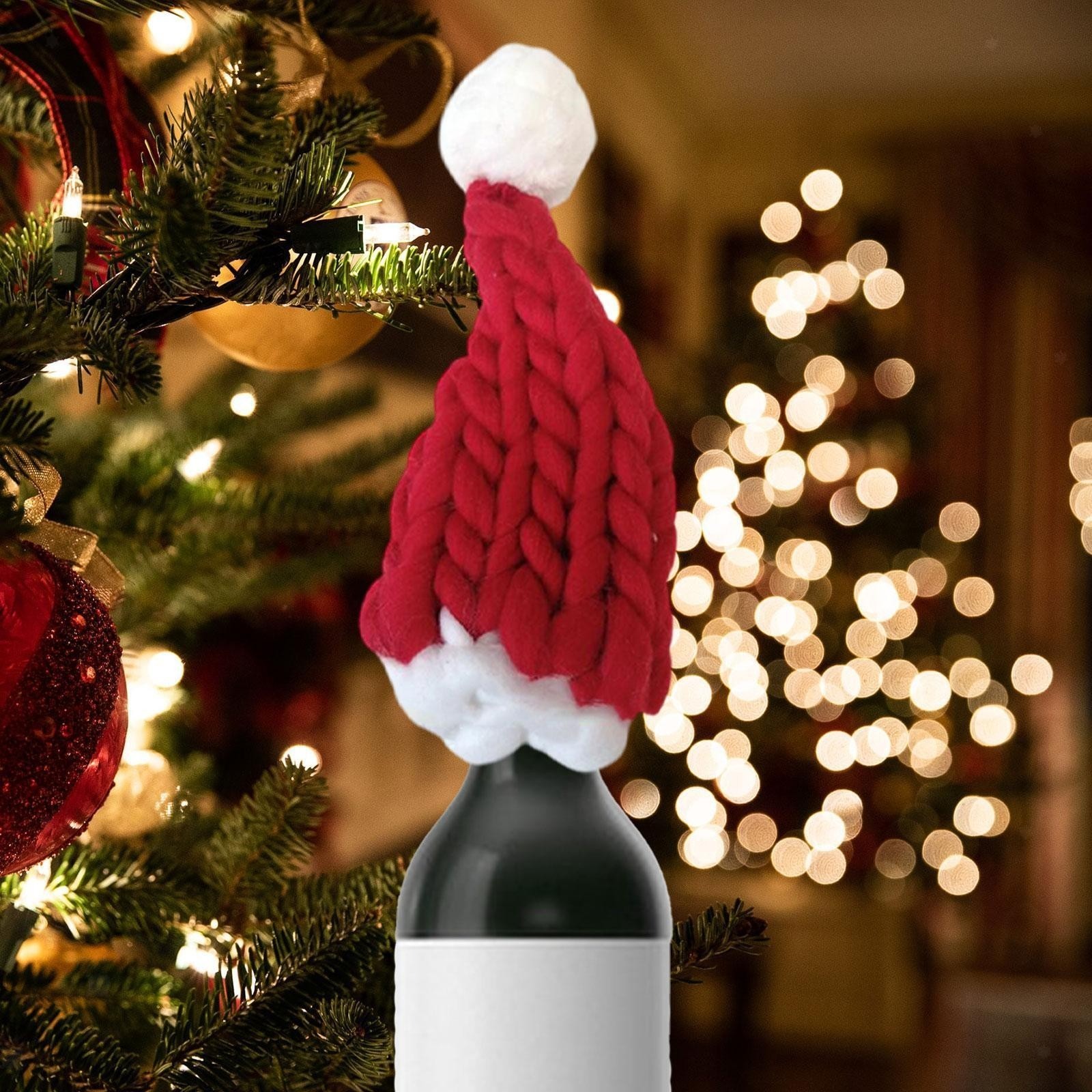 Hand-knitted Christmas hat decorations