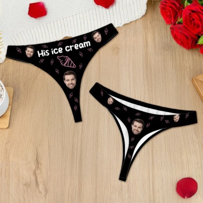Personalized Ice Cream Lollipop Breathable Couple Thong Brief Boxer Underwear Set with Face Photo Valentine's Day Anniversary Gift for Him Her