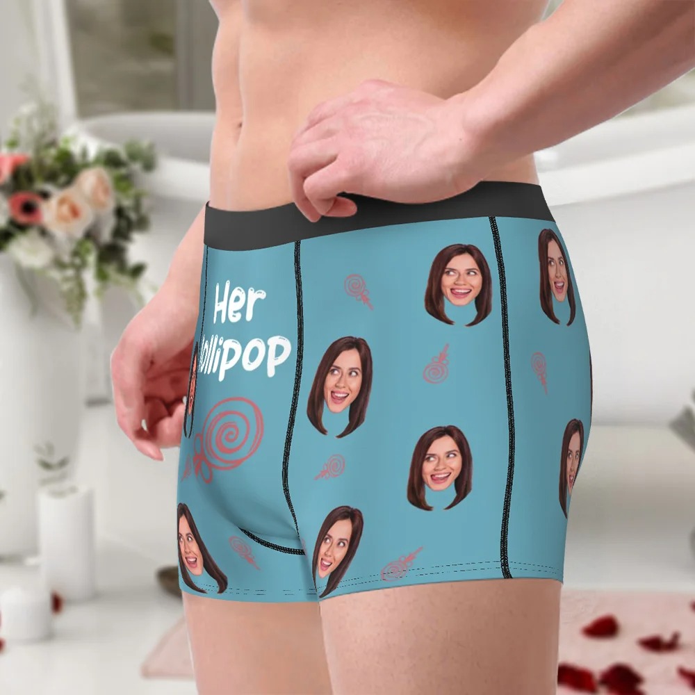 Personalized Ice Cream Lollipop Breathable Couple Thong Brief Boxer Underwear Set with Face Photo Valentine's Day Anniversary Gift for Him Her