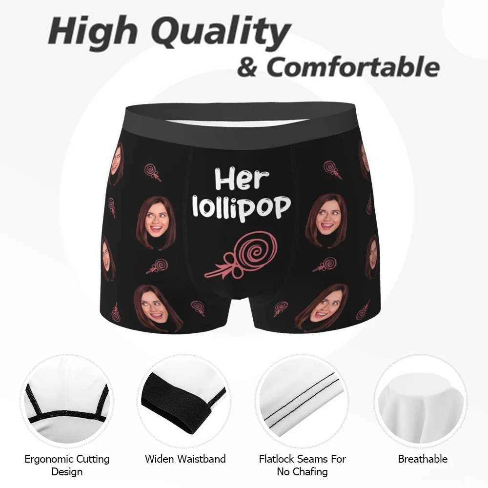 Personalized Ice Cream Lollipop Breathable Couple Thong Brief Boxer Underwear Set with Face Photo Valentine's Day Anniversary Gift for Him Her