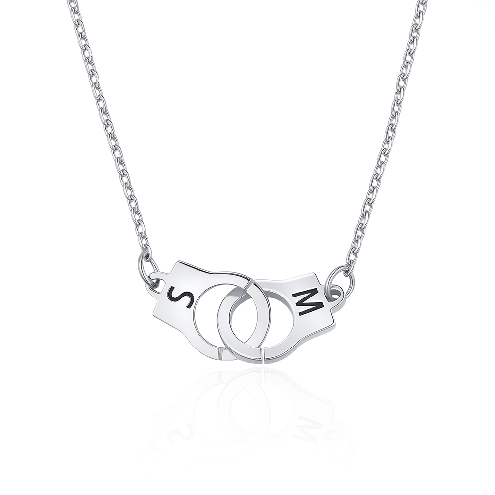 Personalized Police Handcuff Necklace with Double Initials, Interlocki