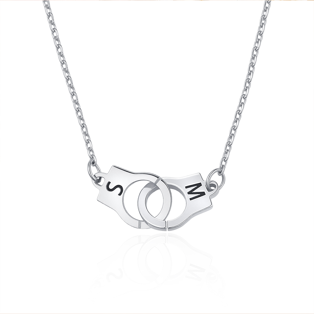 Personalized Police Handcuff Necklace with Double Initials, Interlocki