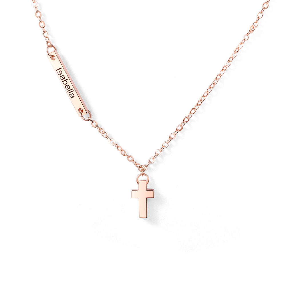 Custom Name Sideways Bar Cross Pendant Necklace, Sterling Silver 925 Tiny Cross Name Necklace, Birthday/Easter/Baptism Gift for Newborns/Godchildren