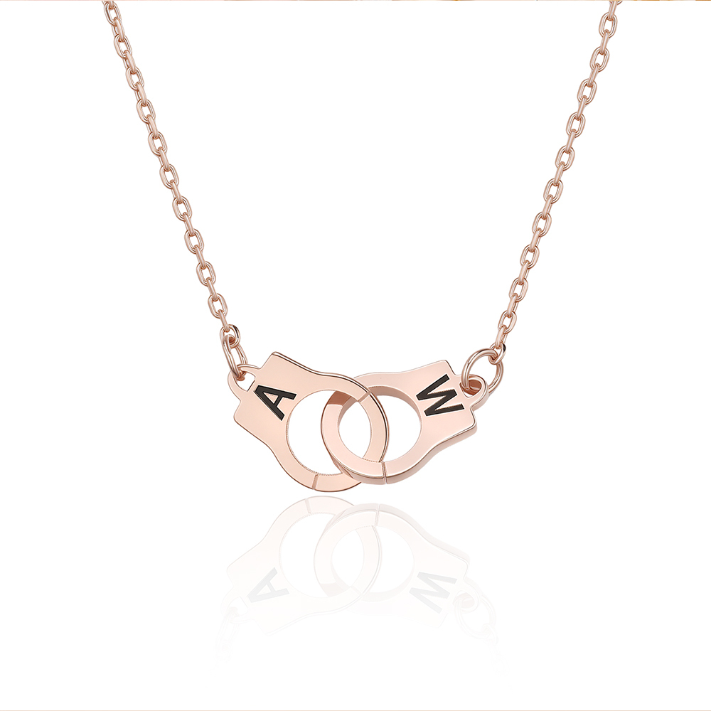 Personalized Police Handcuff Necklace with Double Initials, Interlocking infinity Necklace, Valentine's Day/Birthday Gift for Her/Him/Couple