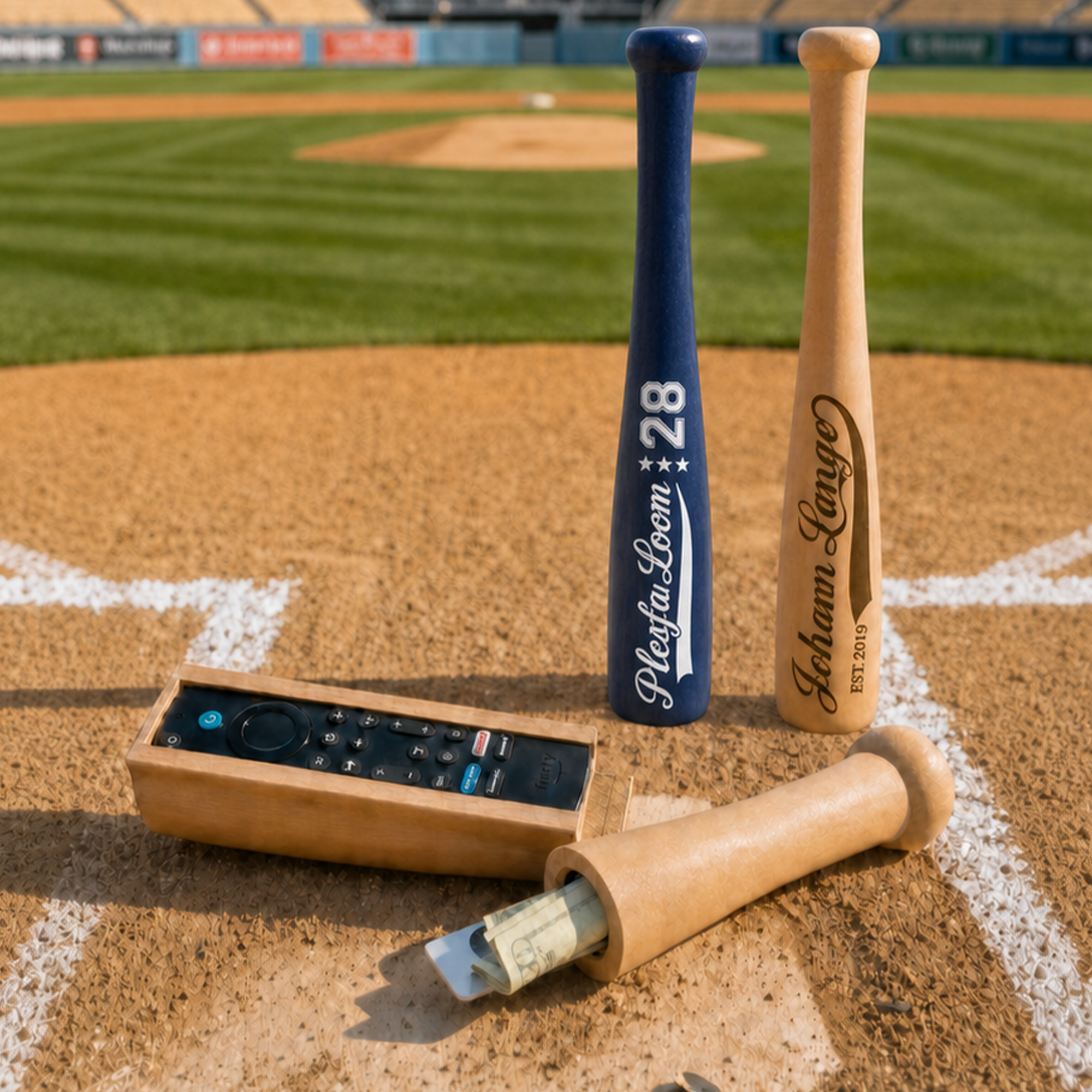 Blue and White Baseball Bat Fire TV Remote Holder for Short and Long Remotes Sports Fan Desk Gift