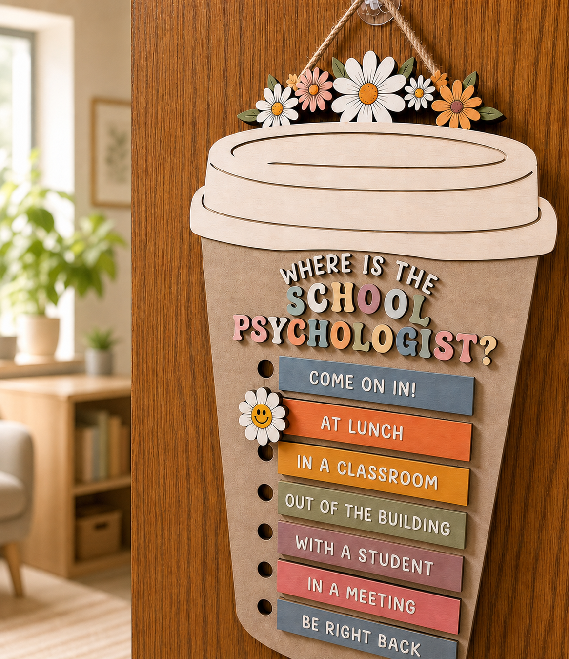 Personalized Wooden School Psychologist Door Sign with Name and Status Bars Office Decor Gift for Educators