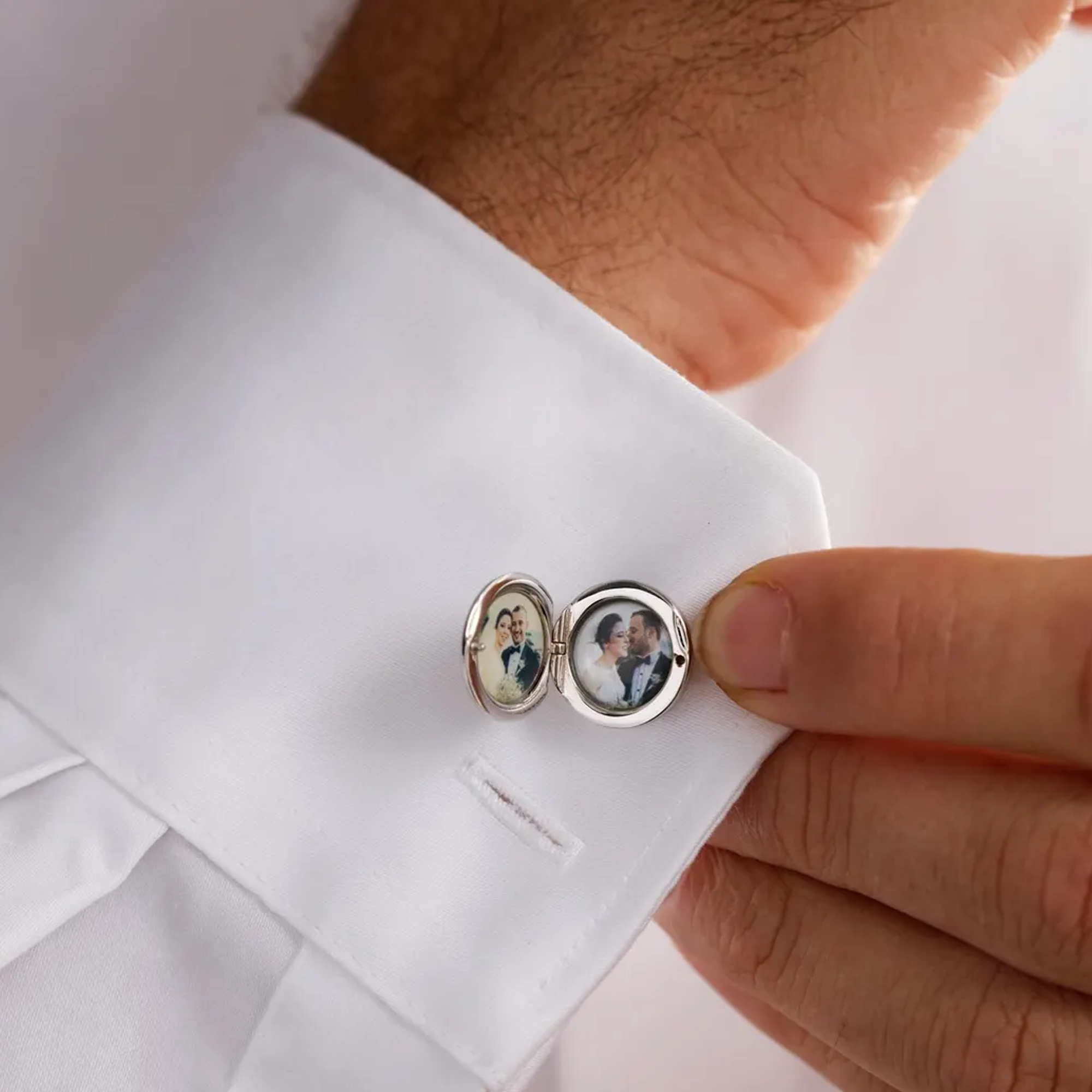 Custom Round Locket Cufflinks with Photos and Front Engraving Wedding Gift for Groom and Dad