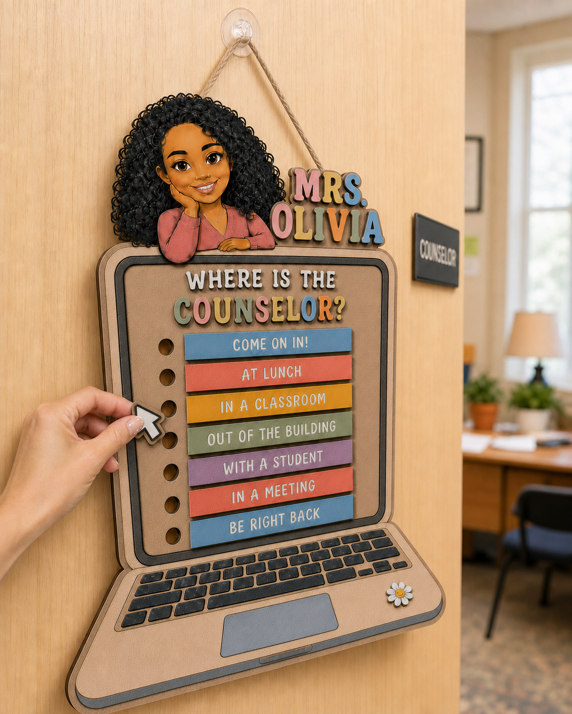 Personalized Plywood Counselor Office Status Sign with Name and Interchangeable Markers School Gift for Counselors