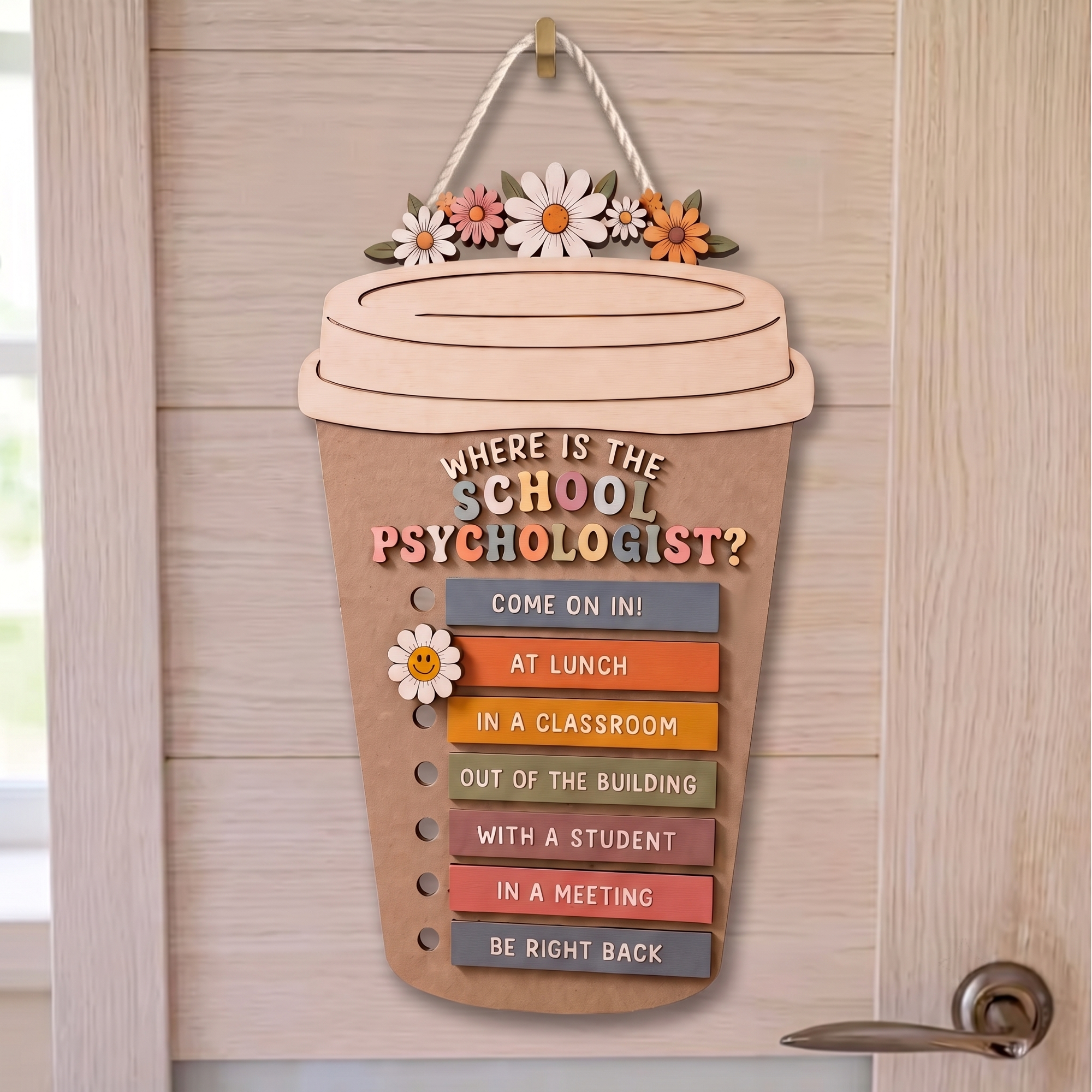 Personalized Wooden School Psychologist Door Sign with Name and Status Bars Office Decor Gift for Educators