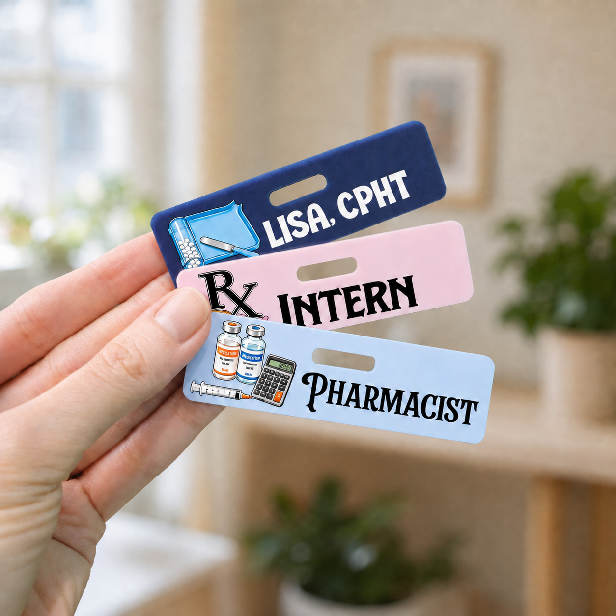 Personalized Acrylic Pharmacy Badge Buddy with Custom Title, Color and Orientation Work Gift for Pharmacists