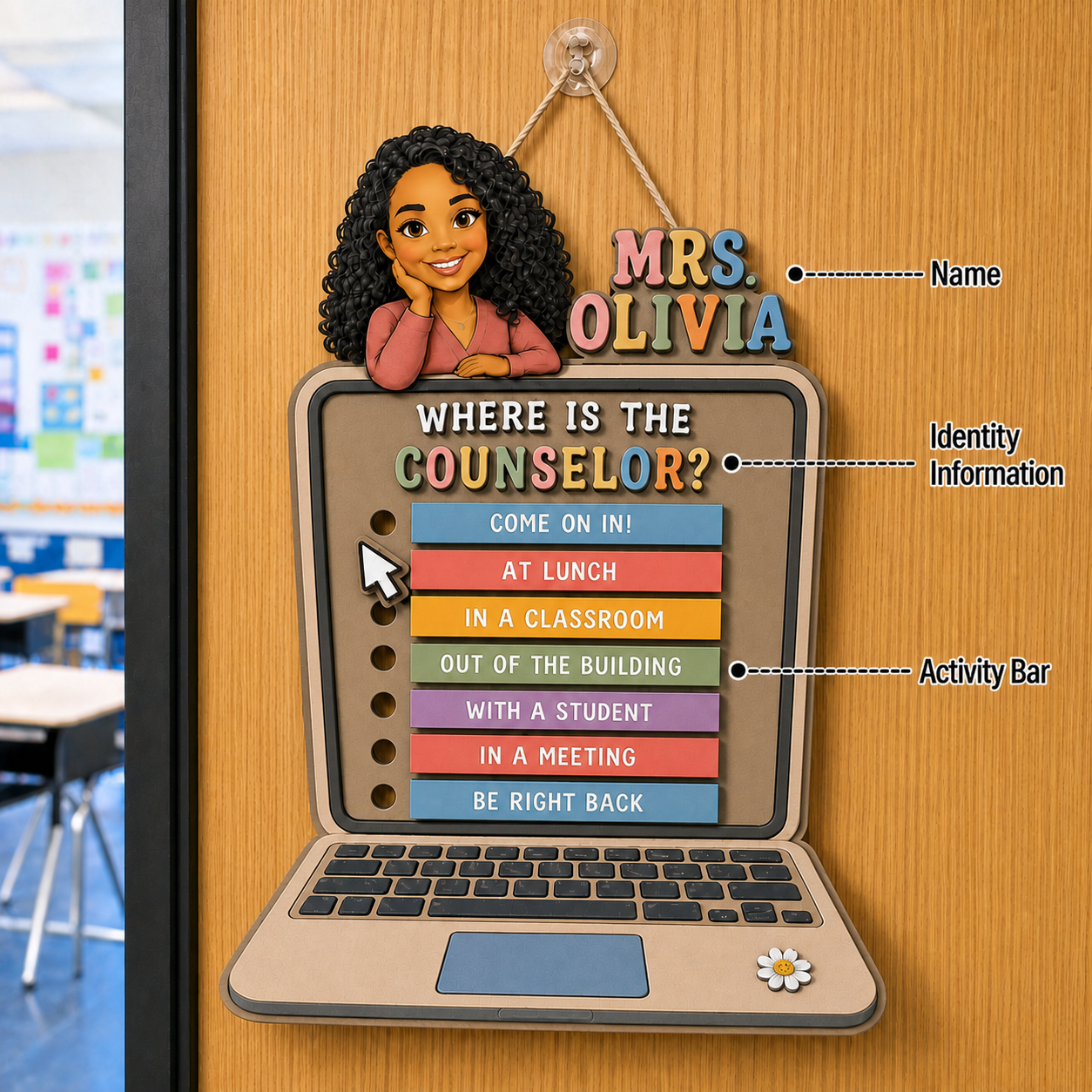 Personalized Plywood Counselor Office Status Sign with Name and Interchangeable Markers School Gift for Counselors