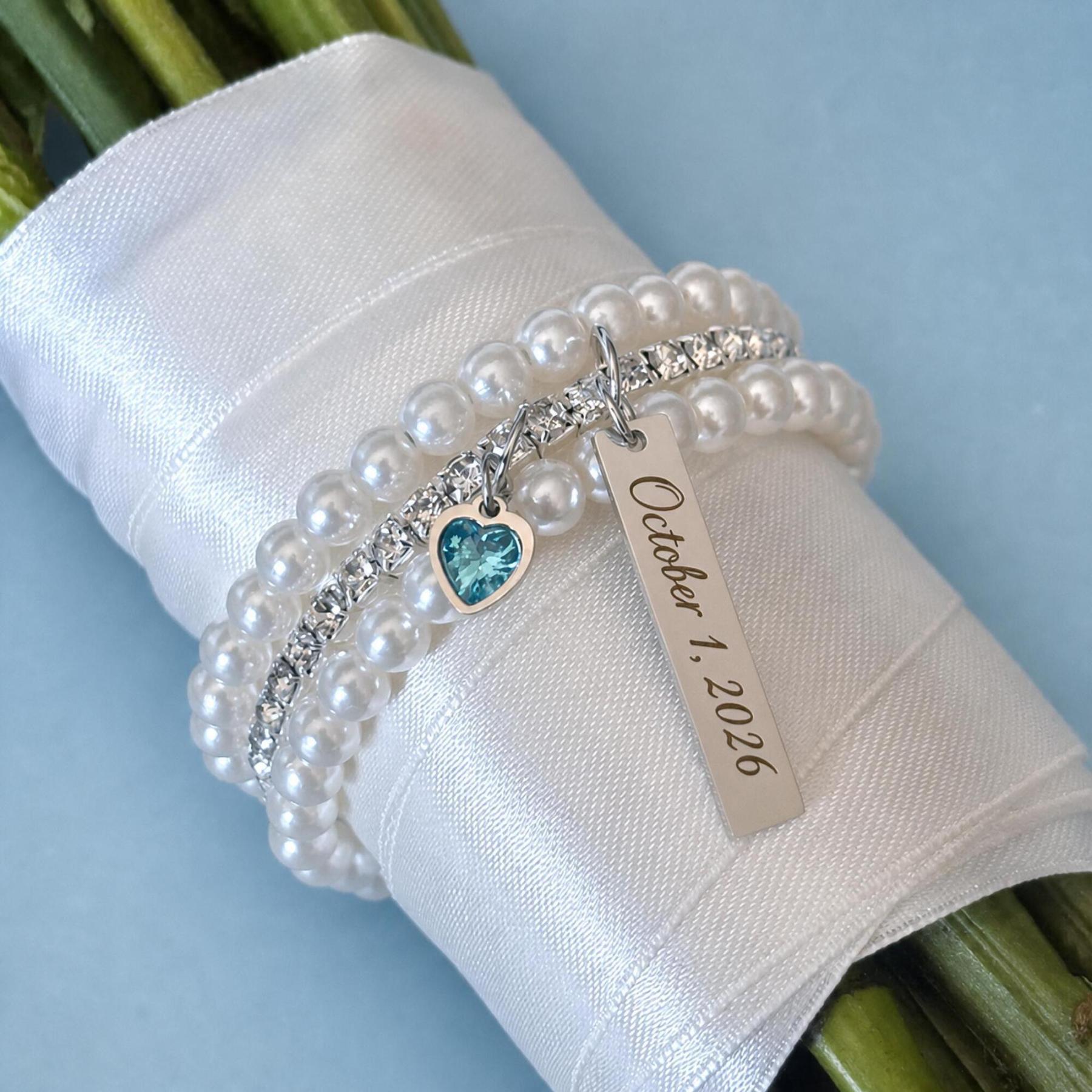 Engraved Bouquet Charm Bride Gift from Mom, Something blue for Bouquet
