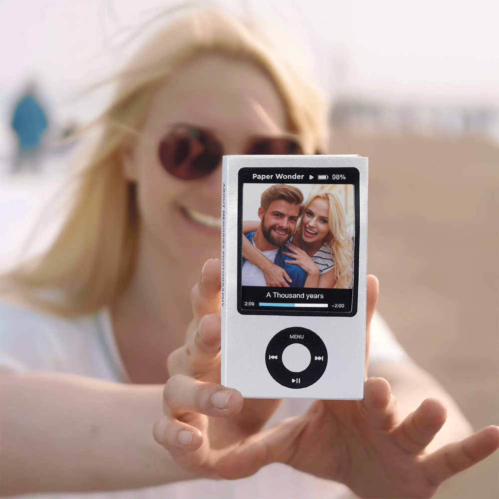 Personalized Mini Photo Album – iPod Music Player Style Pocket Book, 16 Custom Photos, Gift for Him, Her, or Couples