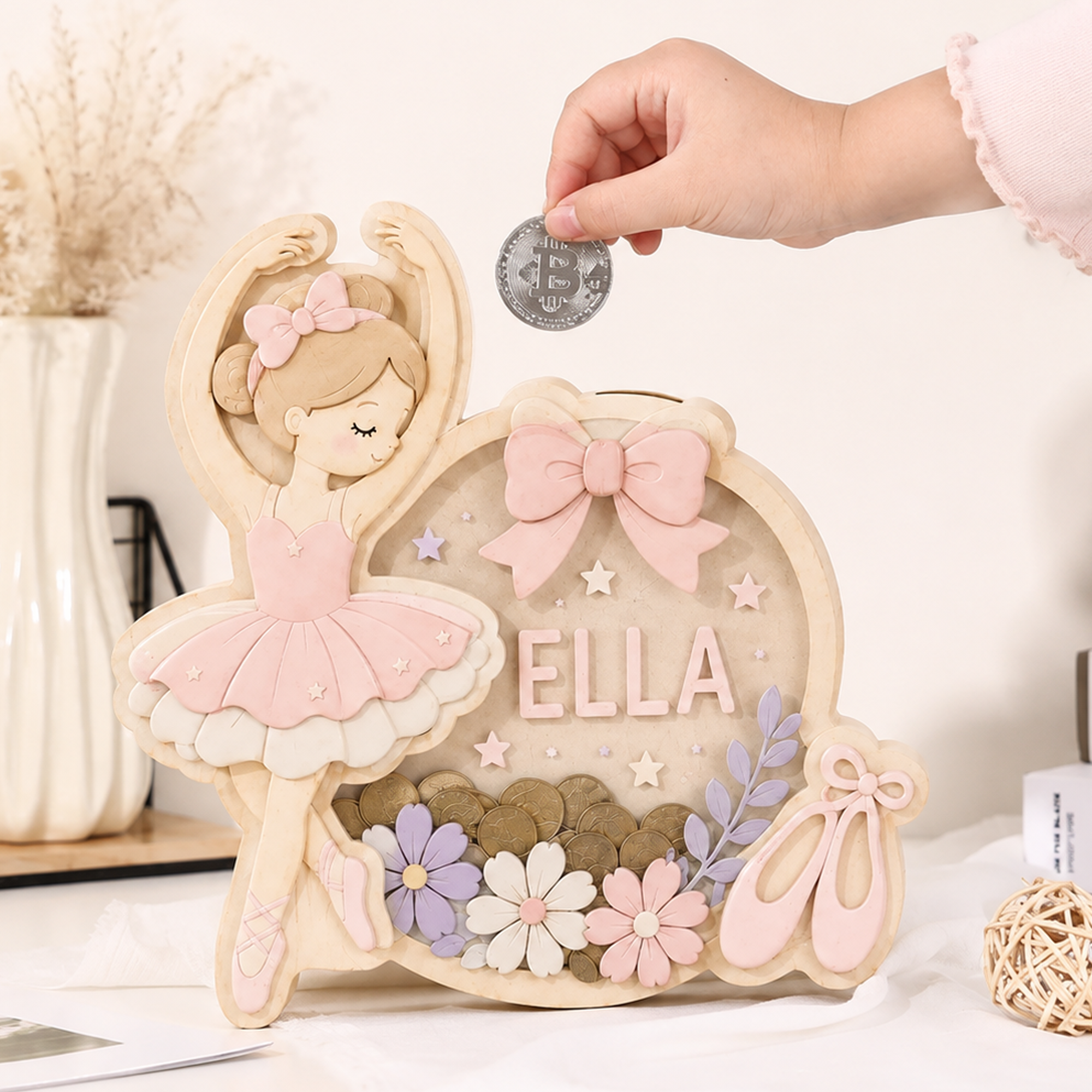 Personalized Name Ballerina Ballet Piggy Bank for Kids