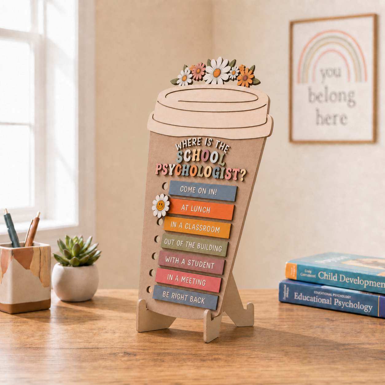 Personalized Wooden School Psychologist Door Sign with Name and Status Bars Office Decor Gift for Educators