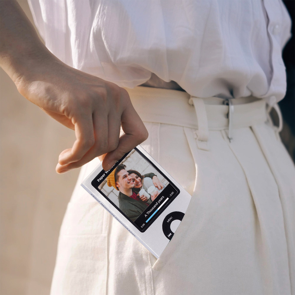Personalized Mini Photo Album – iPod Music Player Style Pocket Book, 16 Custom Photos, Gift for Him, Her, or Couples