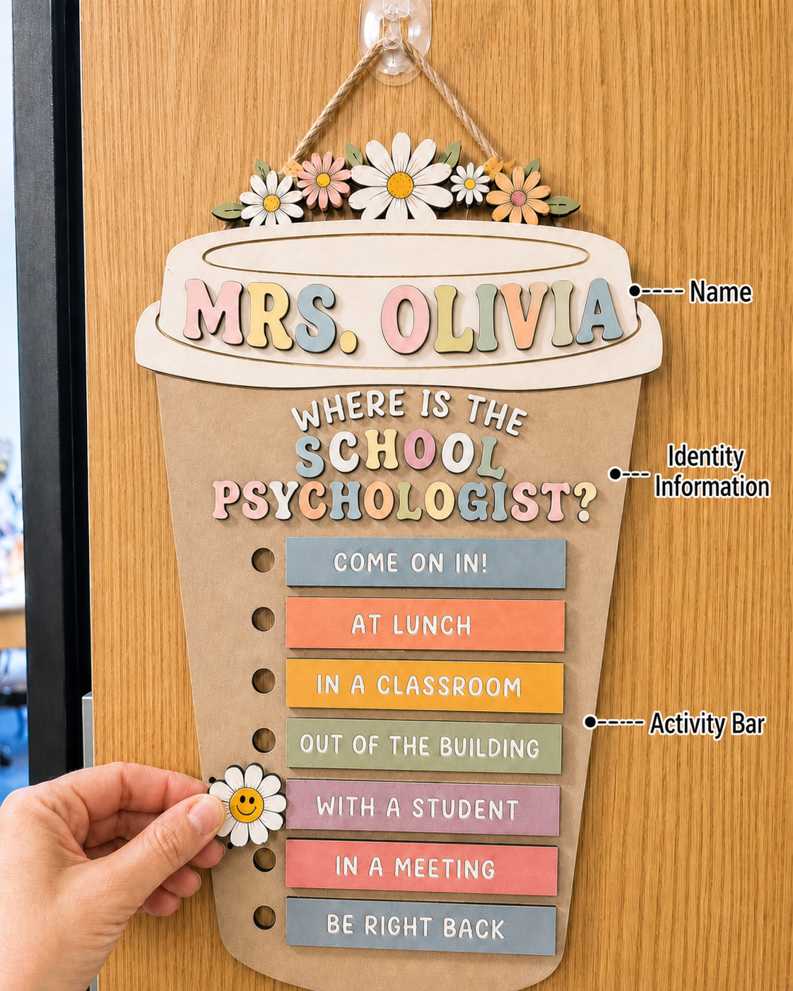 Personalized Wooden School Psychologist Door Sign with Name and Status Bars Office Decor Gift for Educators