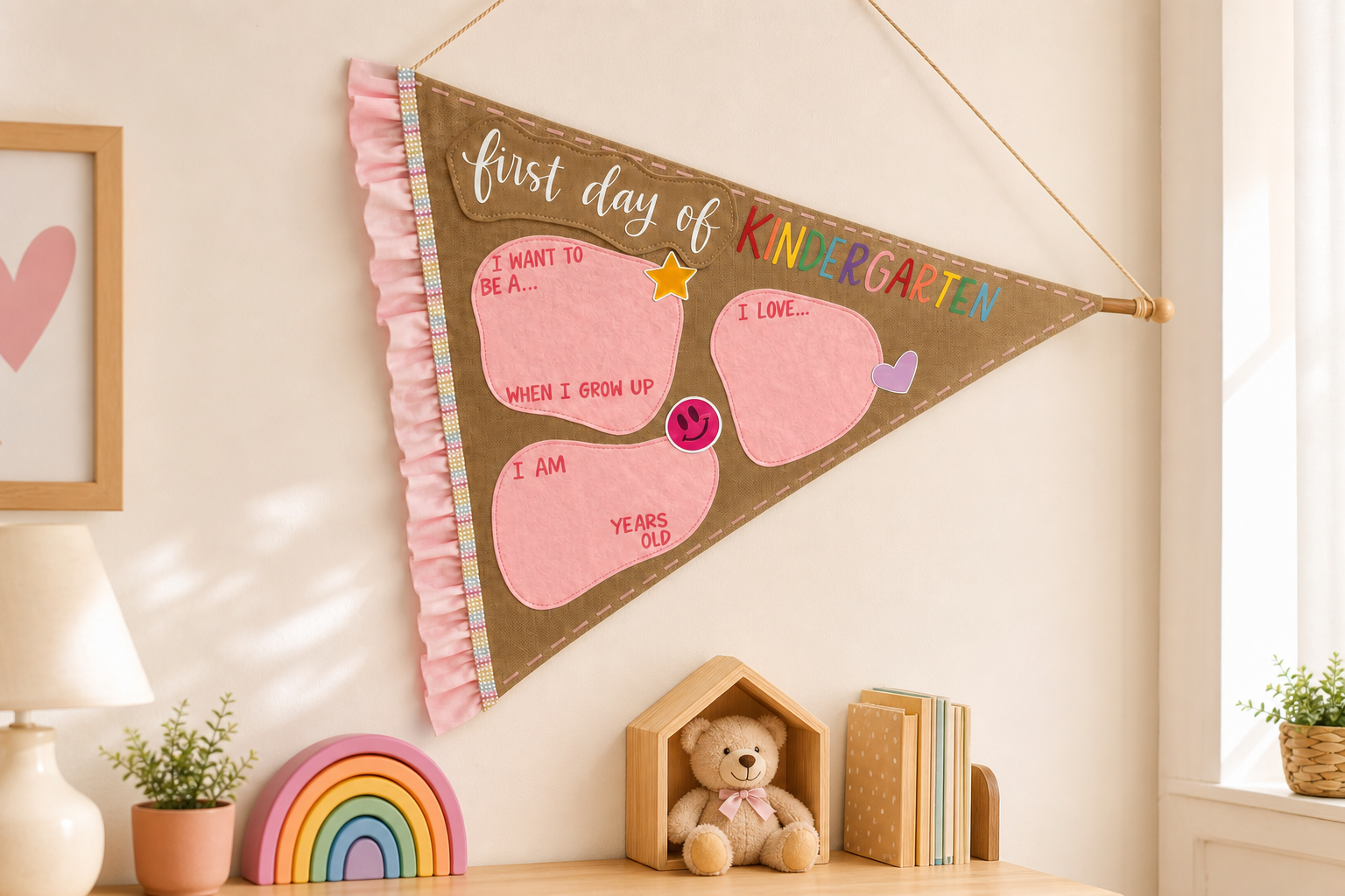 Personalized Paper First Day of School Pennant Flag with Name Back Room Decor for Kids