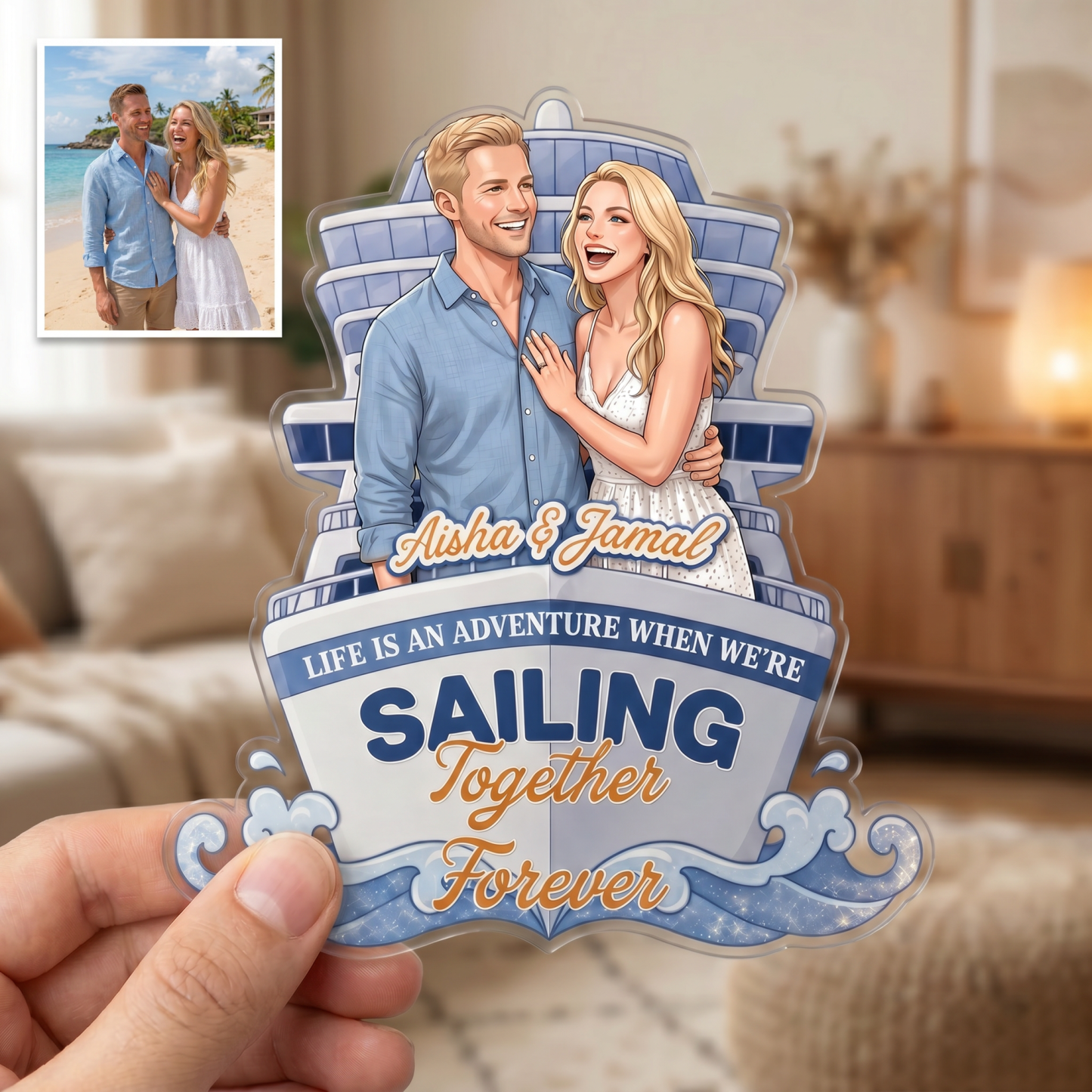 Personalized Vinyl Cruise Door Photo Magnet with Photo and Custom Message Vacation Gift for Couples