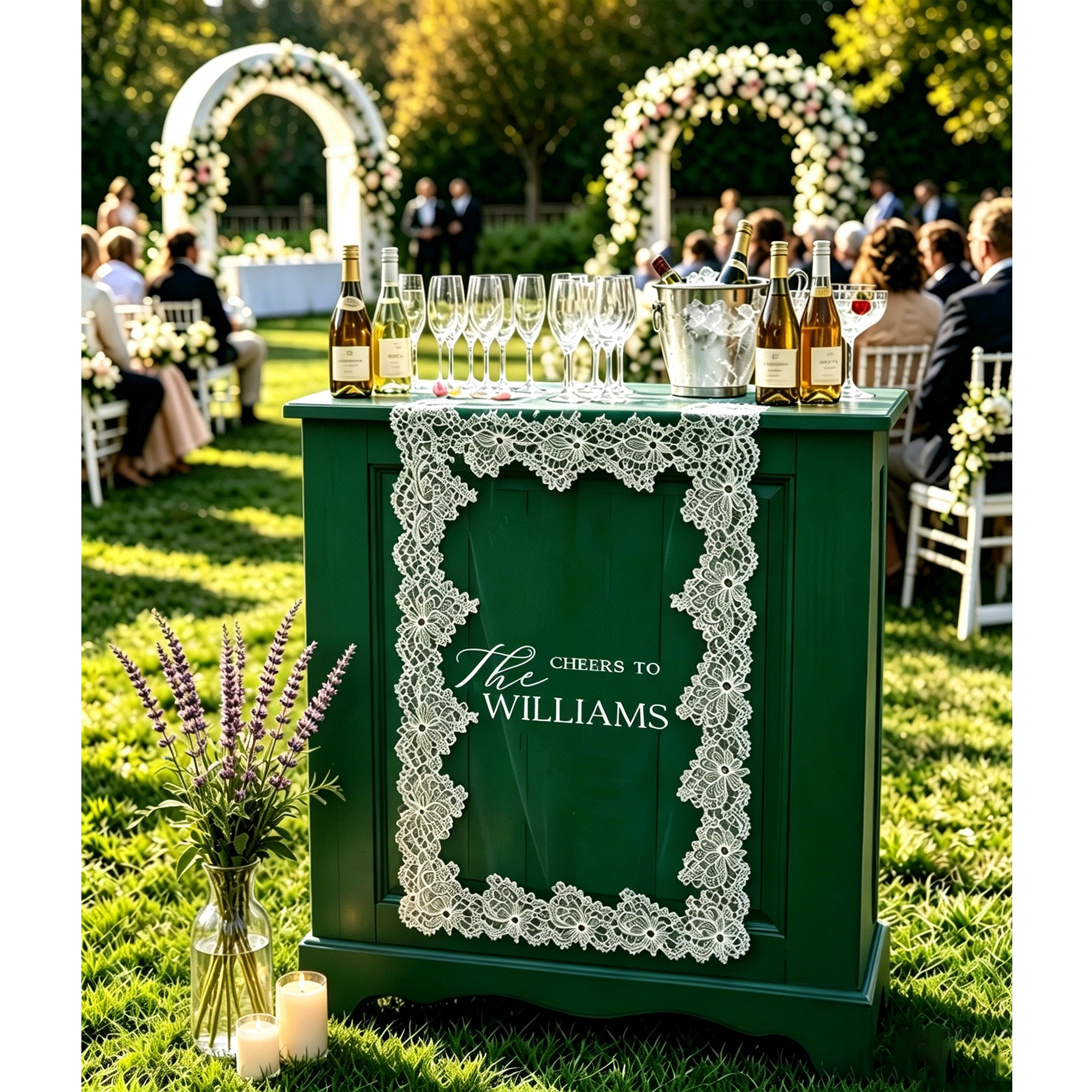 Personalized Lace Wedding Bar Sign, Signature Cocktail and Drink Menu Banner, Custom Bar Decor for Wedding Birthday Anniversary