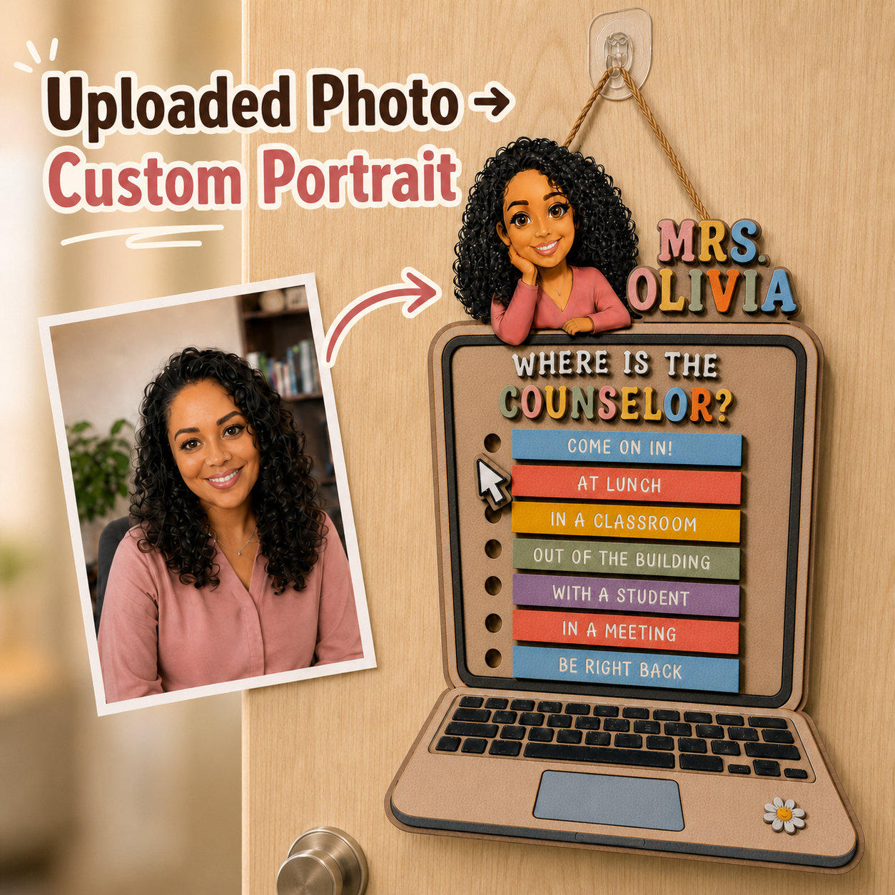 Personalized Plywood Counselor Office Status Sign with Name and Interchangeable Markers School Gift for Counselors