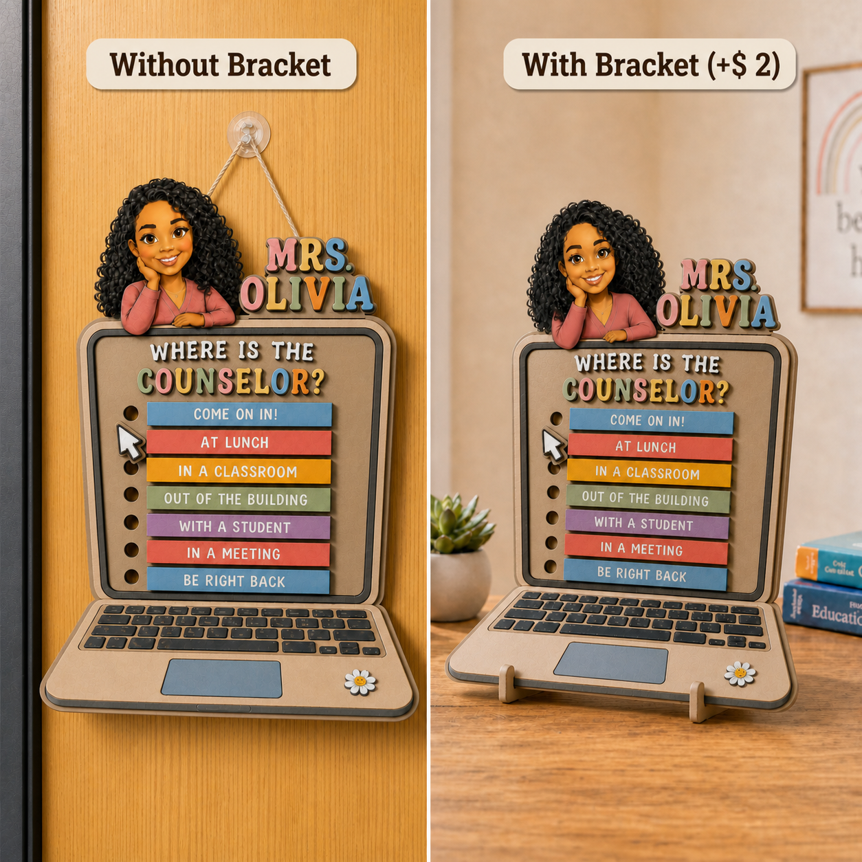 Personalized Plywood Counselor Office Status Sign with Name and Interchangeable Markers School Gift for Counselors