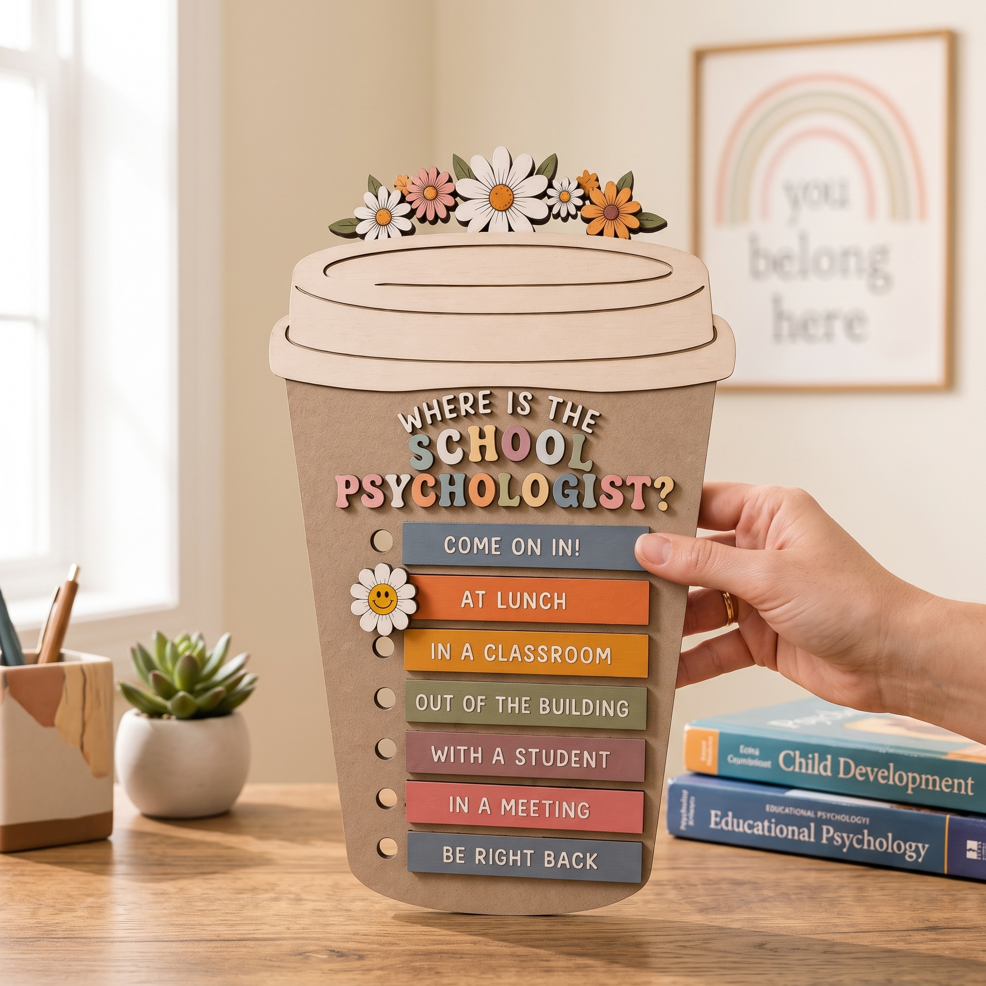 Personalized Wooden School Psychologist Door Sign with Name and Status Bars Office Decor Gift for Educators