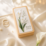 Personalized Calla Lily Linen Jewelry Box with Initials and Date Wedding Ring Keepsake Gift for Bride