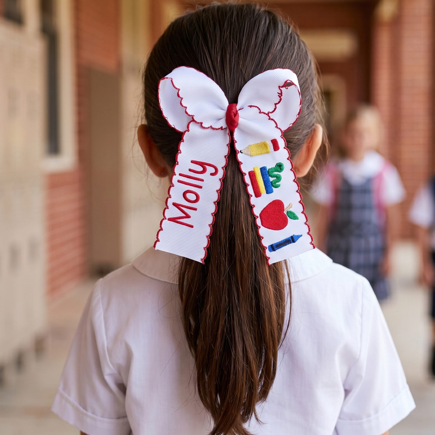 Personalized Embroidered School Hair Bow with Name Back to School Gift for Girls