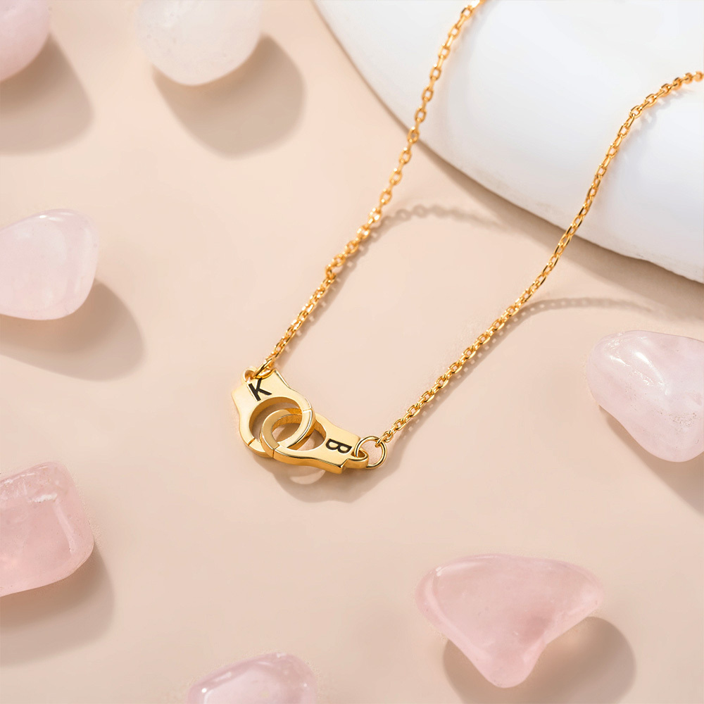 Personalized Police Handcuff Necklace with Double Initials, Interlocking infinity Necklace, Valentine's Day/Birthday Gift for Her/Him/Couple