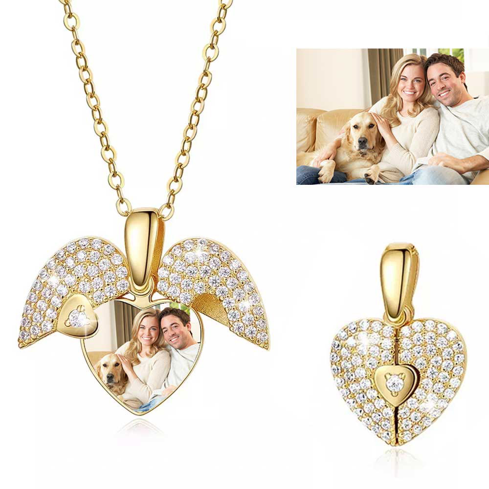 Custom Photo Heart Locket Necklace with Cubic Zirconia, Gold Jewelry Necklaces, Birthday/Mother's Day Gift for Women/Mom/Her/Lover