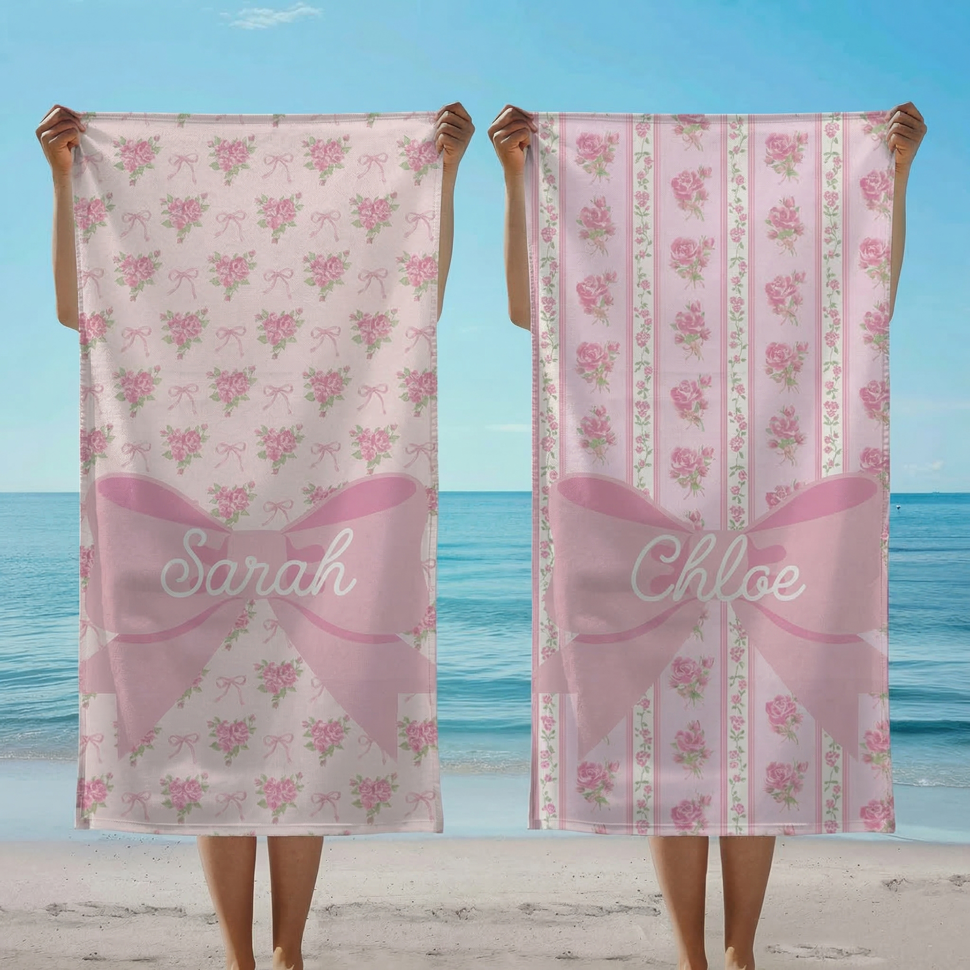 Custom Name Beach Towel, Conquette Pattern, Pool Towel, Gift for Kid, Birthday Gift, Easter Gift