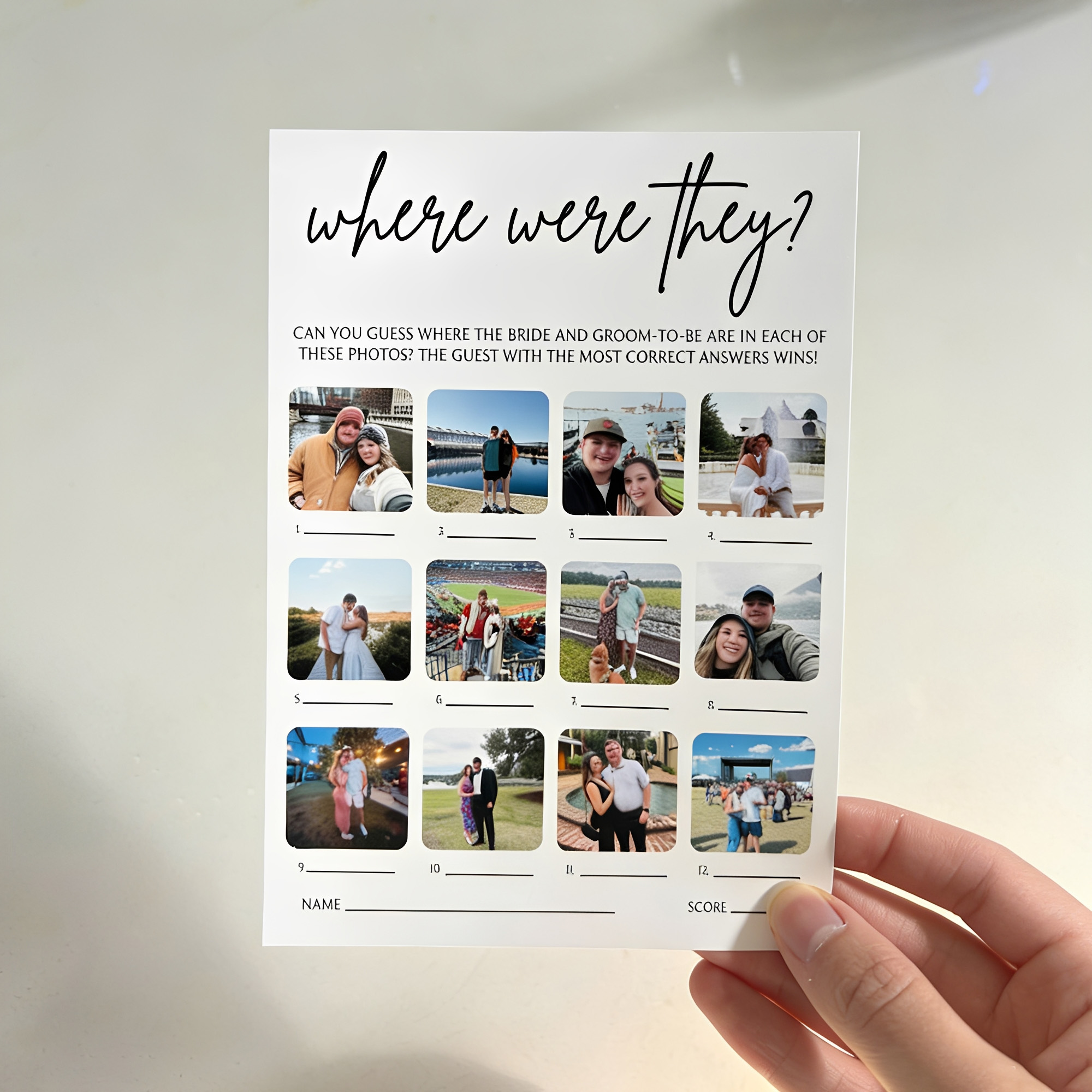 (Sold at 10pcs)Personalized Photo Bridal Shower Game Cards, Bridal Party Favor, Couple Activity, Where Were They Photo Cards