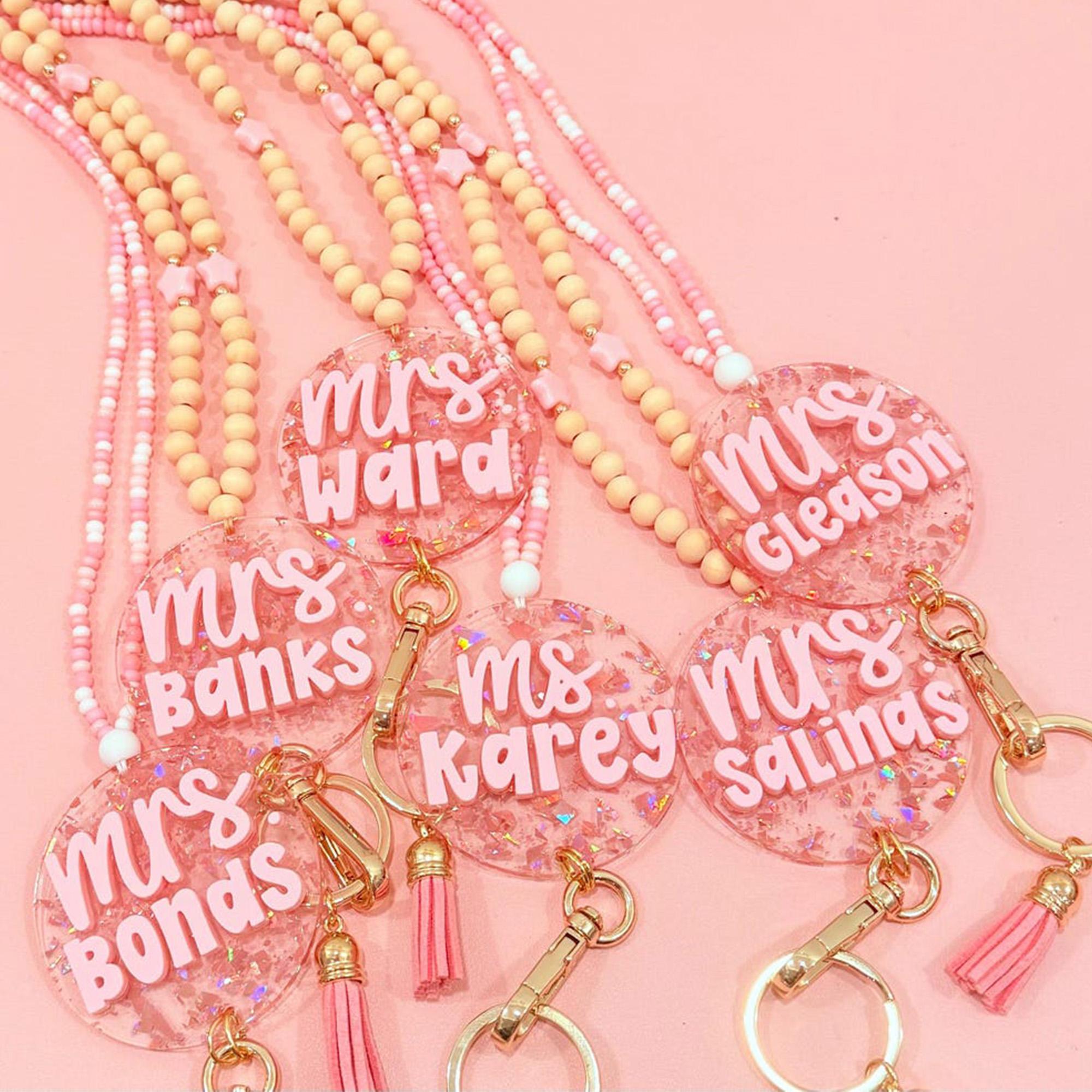 Custom Name ID Badge Holder, Pink Lanyard, Back to School Gift