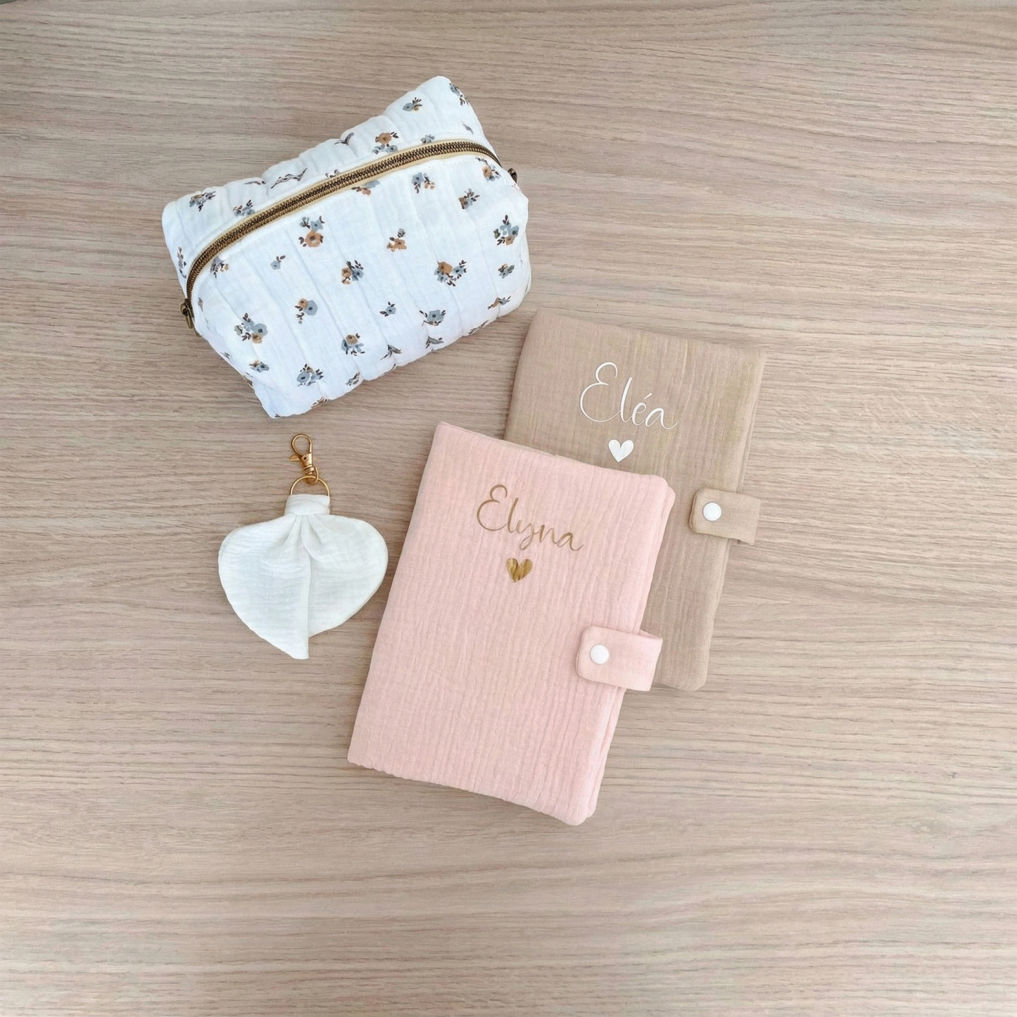 Custom Name Cotton Gauze Baby Health Record Book Cover, Embroidered Iron-on Name, New Baby Gift