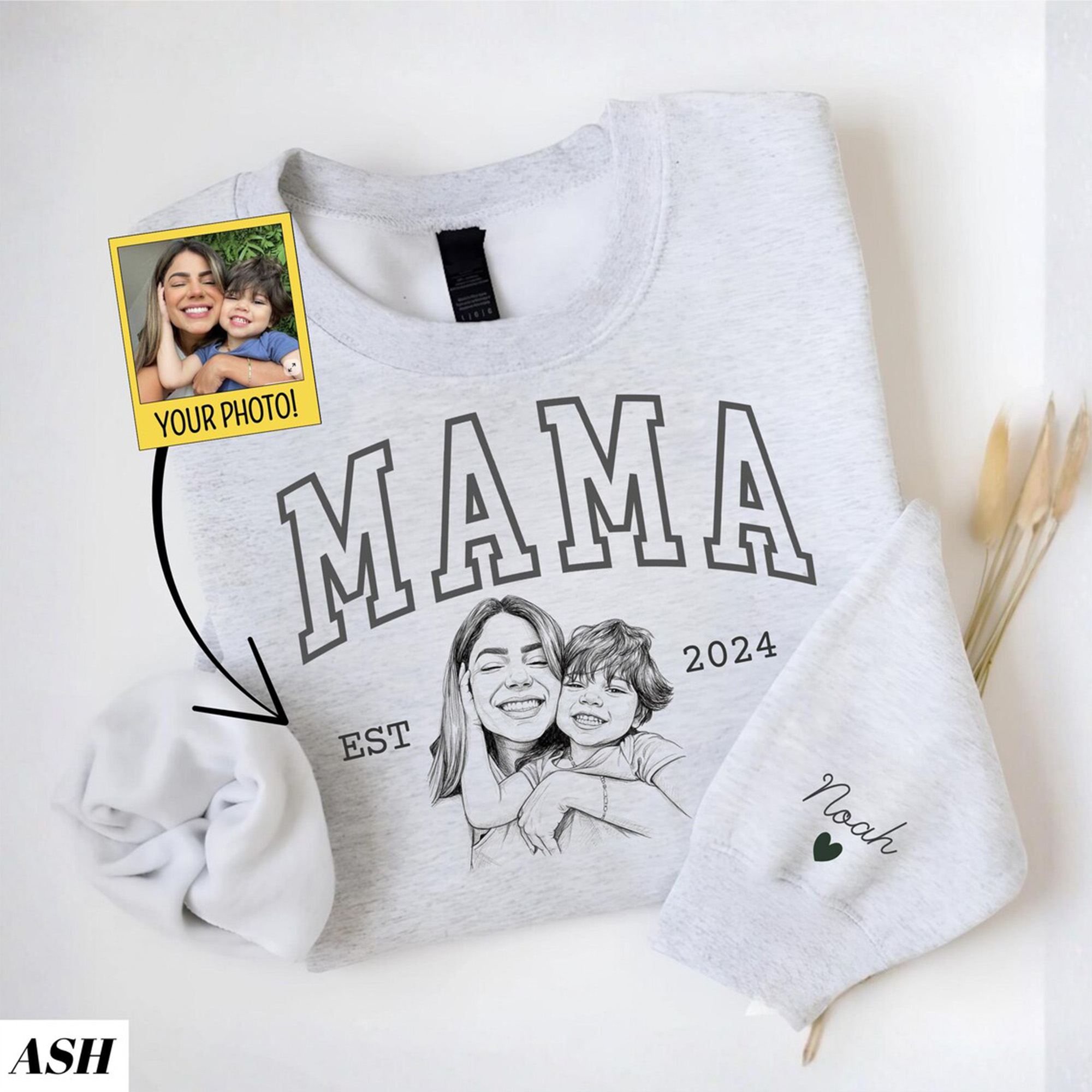 Personalized Photo Portrait Sweatshirt, Portrait from Photo, Mama Gift, Birthday/Mother's Day Gift